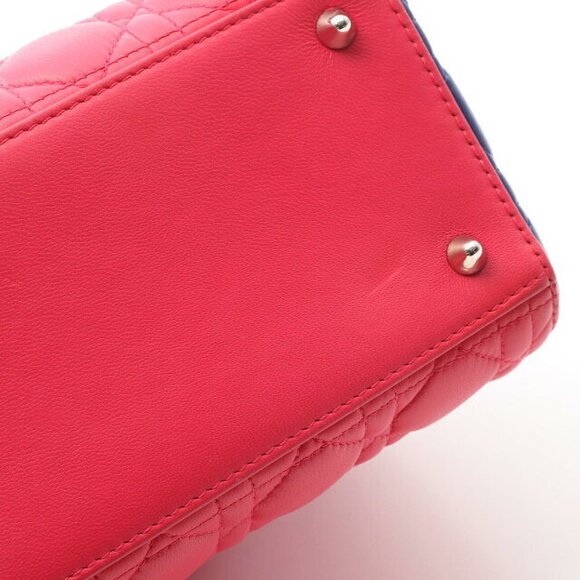 Dior Lady Dior Cannage Leather Handbag Pink Yellow Blue - Picture 8 of 8